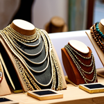 **Prompt:** Close-up of handcrafted jewelry made from recycled materials, fair trade certified gold, natural elements like wood, displayed at a sustainable craft fair in Istanbul, soft natural lighting.